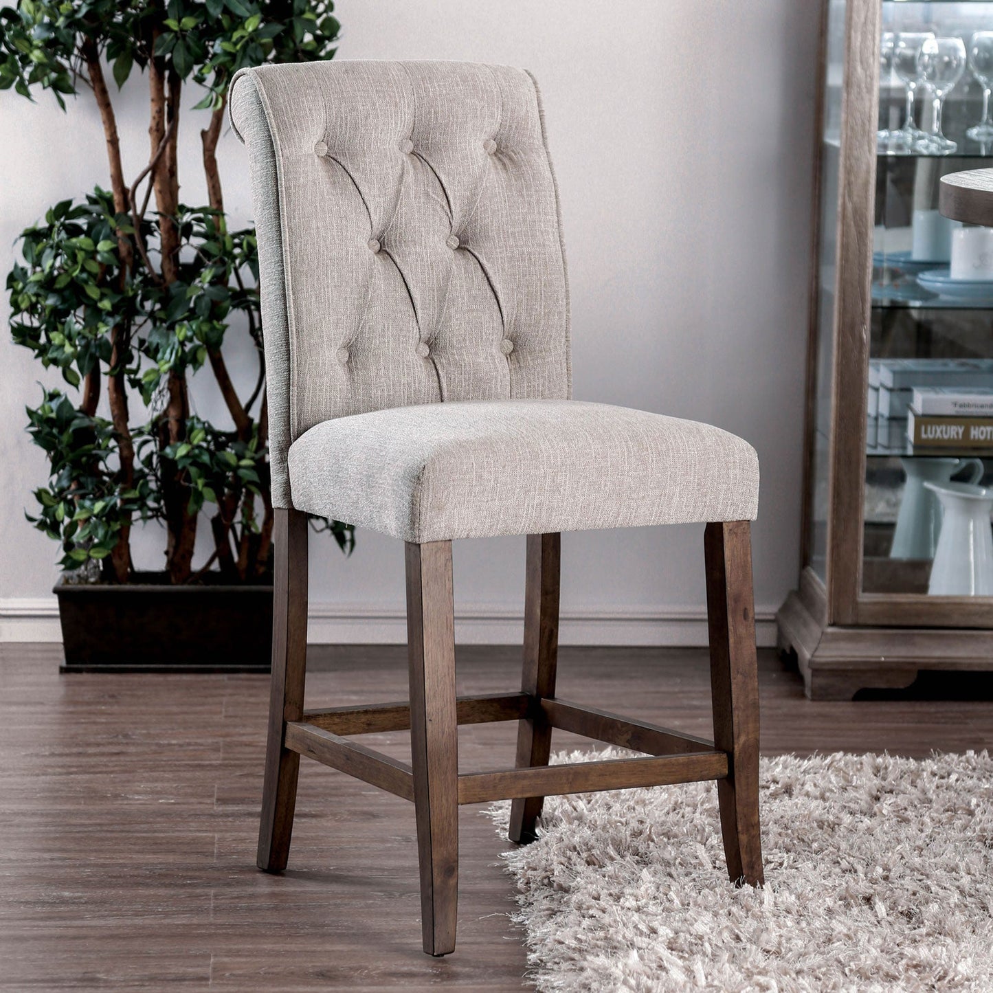 Sania III Beige/Rustic Oak Counter Ht. Chair (2/CTN) - ATL FURNITURE