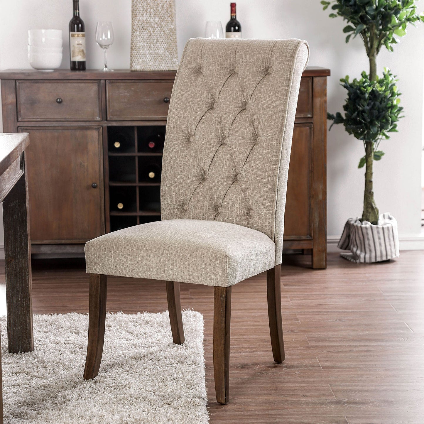 Marshall Beige/Rustic Oak Side Chair (2/CTN) - ATL FURNITURE