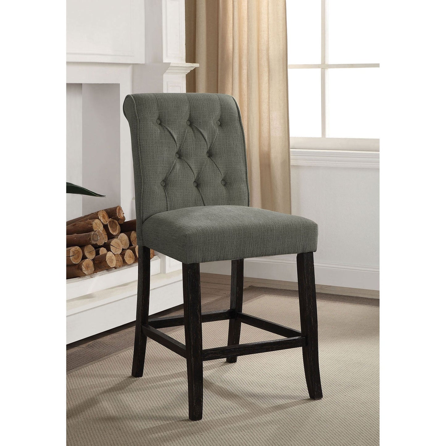 Izzy Gray/Antique Black Counter Ht. Chair, Gray (2/CTN) - ATL FURNITURE