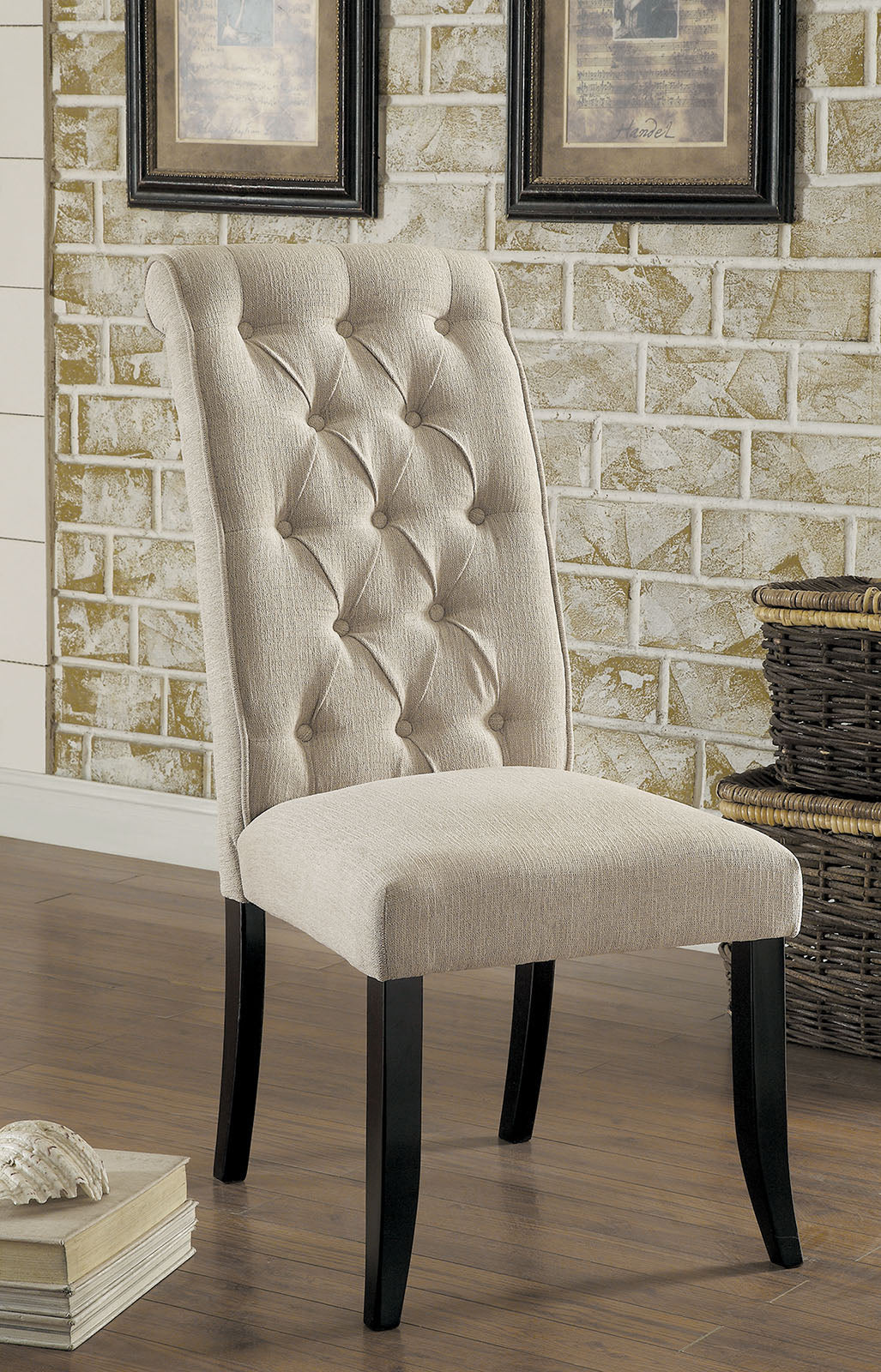 Mashall Beige/Antique Black Side Chair, Ivory (2/CTN) - ATL FURNITURE