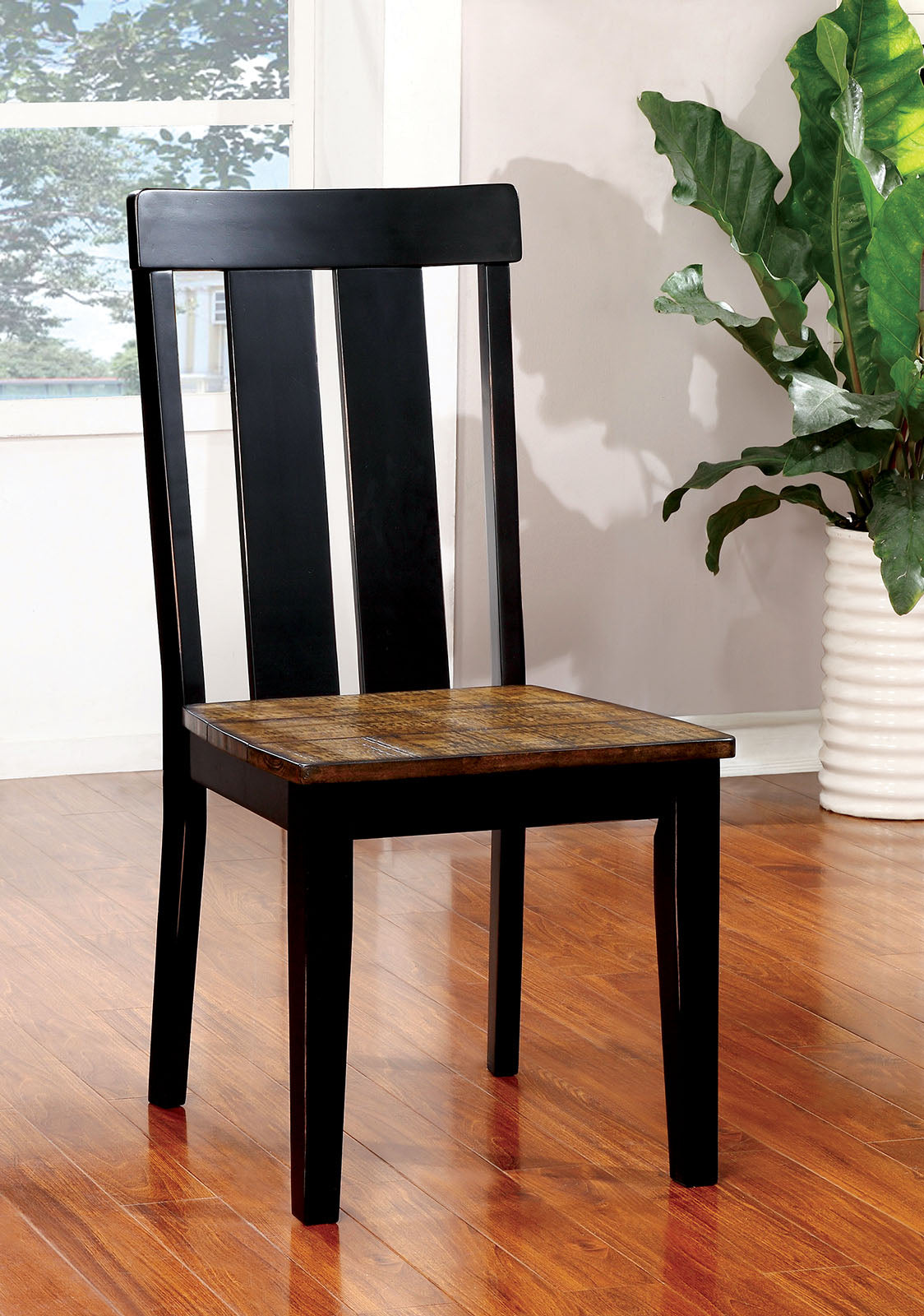 ALANA Antique Oak/Black Side Chair (2/CTN) - ATL FURNITURE