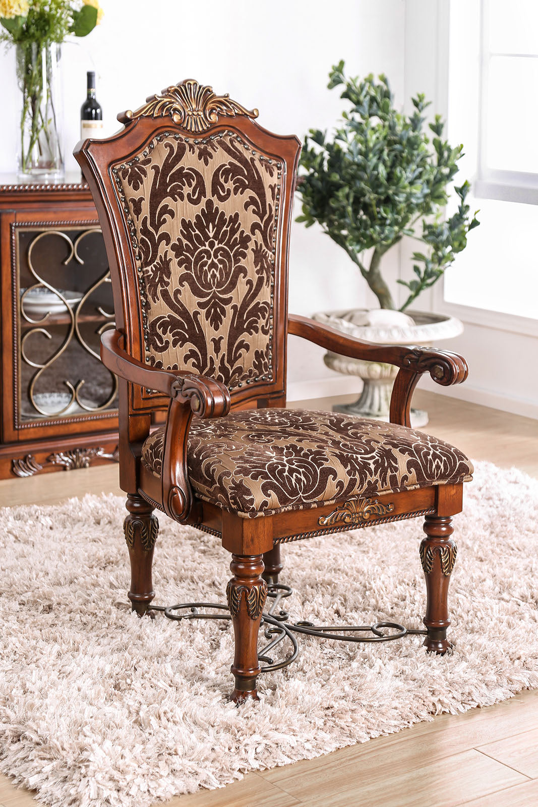 Lucie Brown Cherry Arm Chair (2/CTN) - ATL FURNITURE