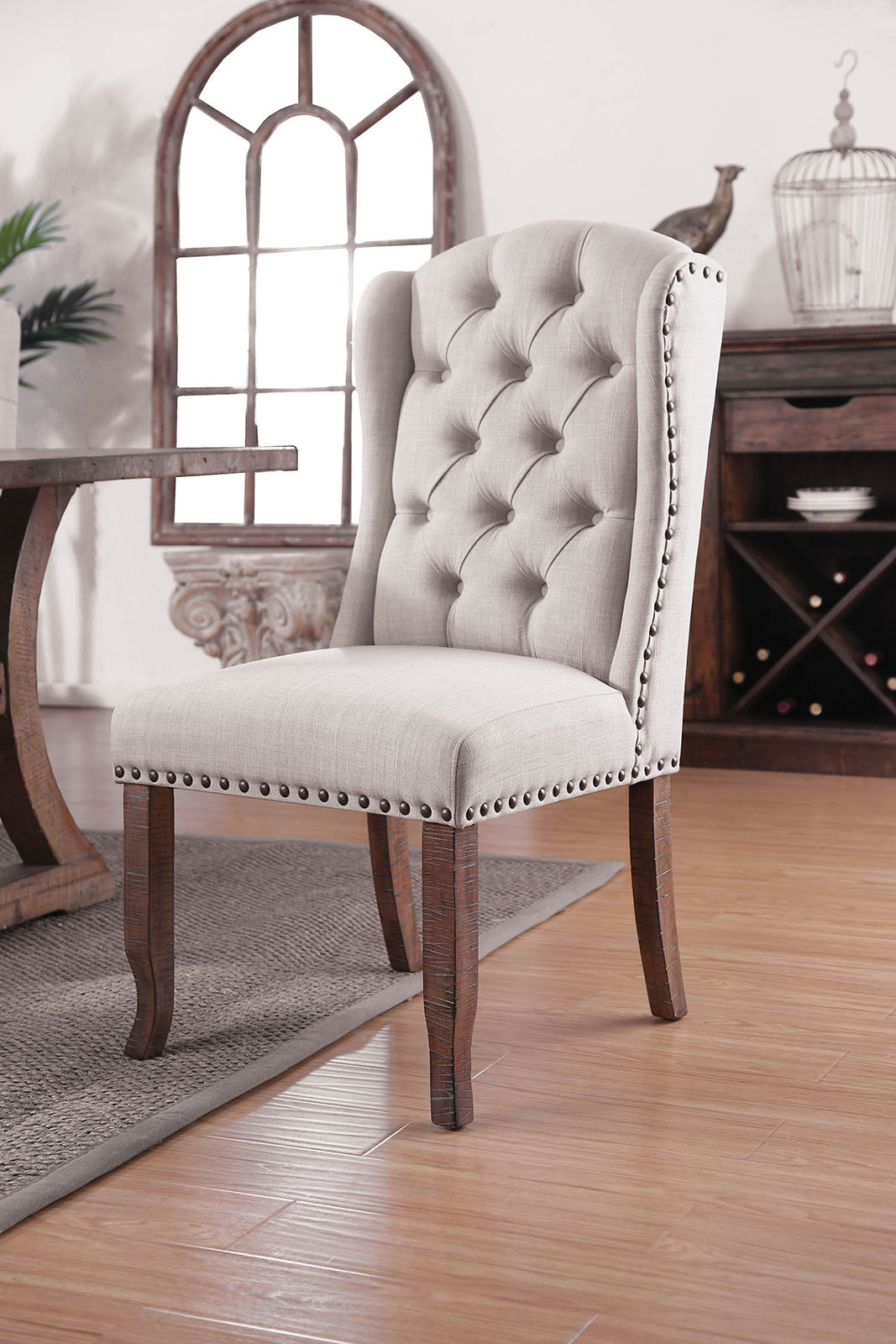 Gianna Rustic Pine/Ivory Wingback Chair (2/CTN) - ATL FURNITURE