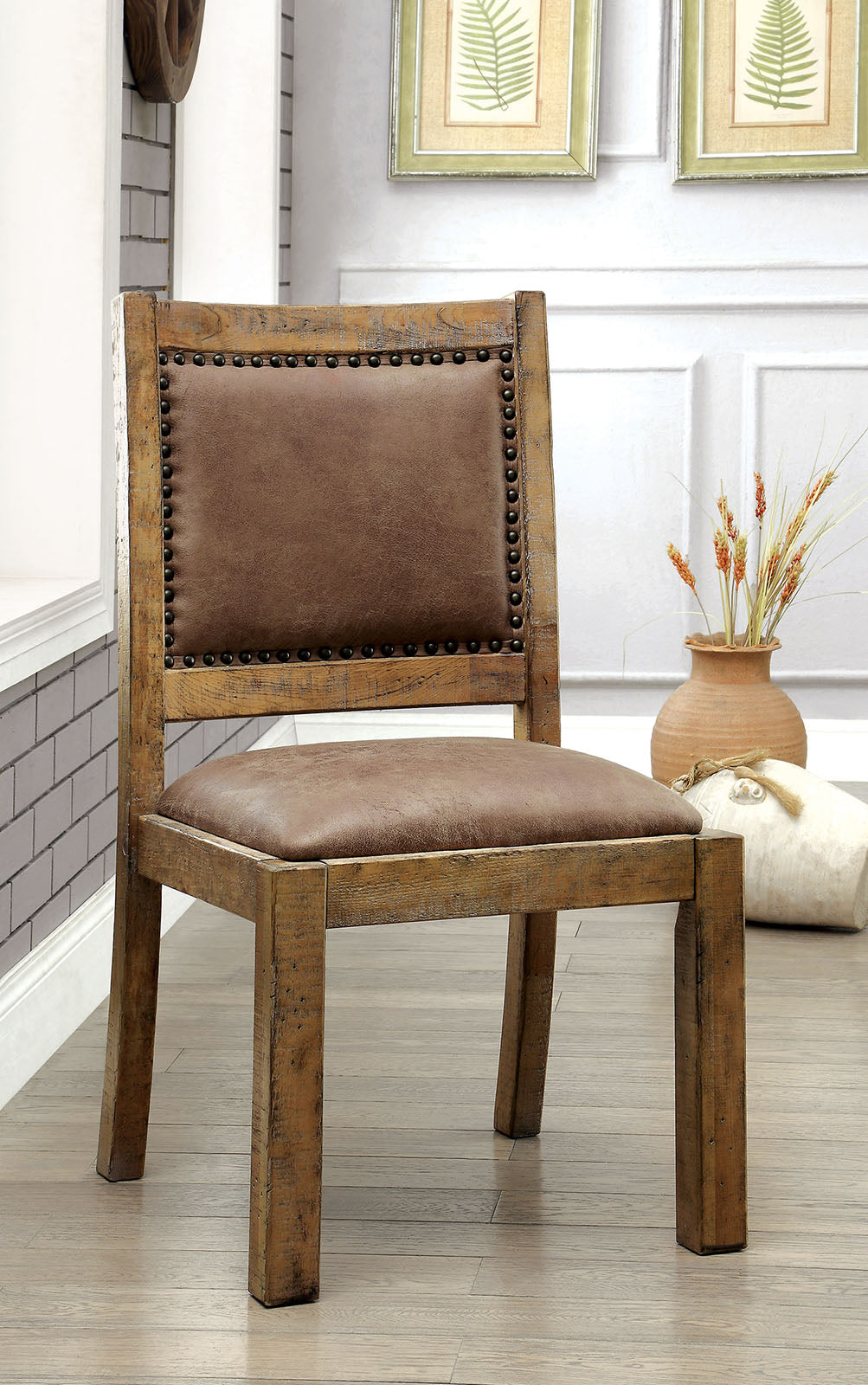 GIANNA Rustic Pine/Brown Side Chair (2/CTN) - ATL FURNITURE