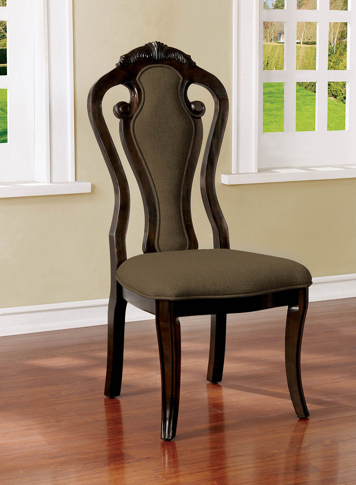 Rosalina Walnut/Beige Side Chair (2/CTN) - ATL FURNITURE