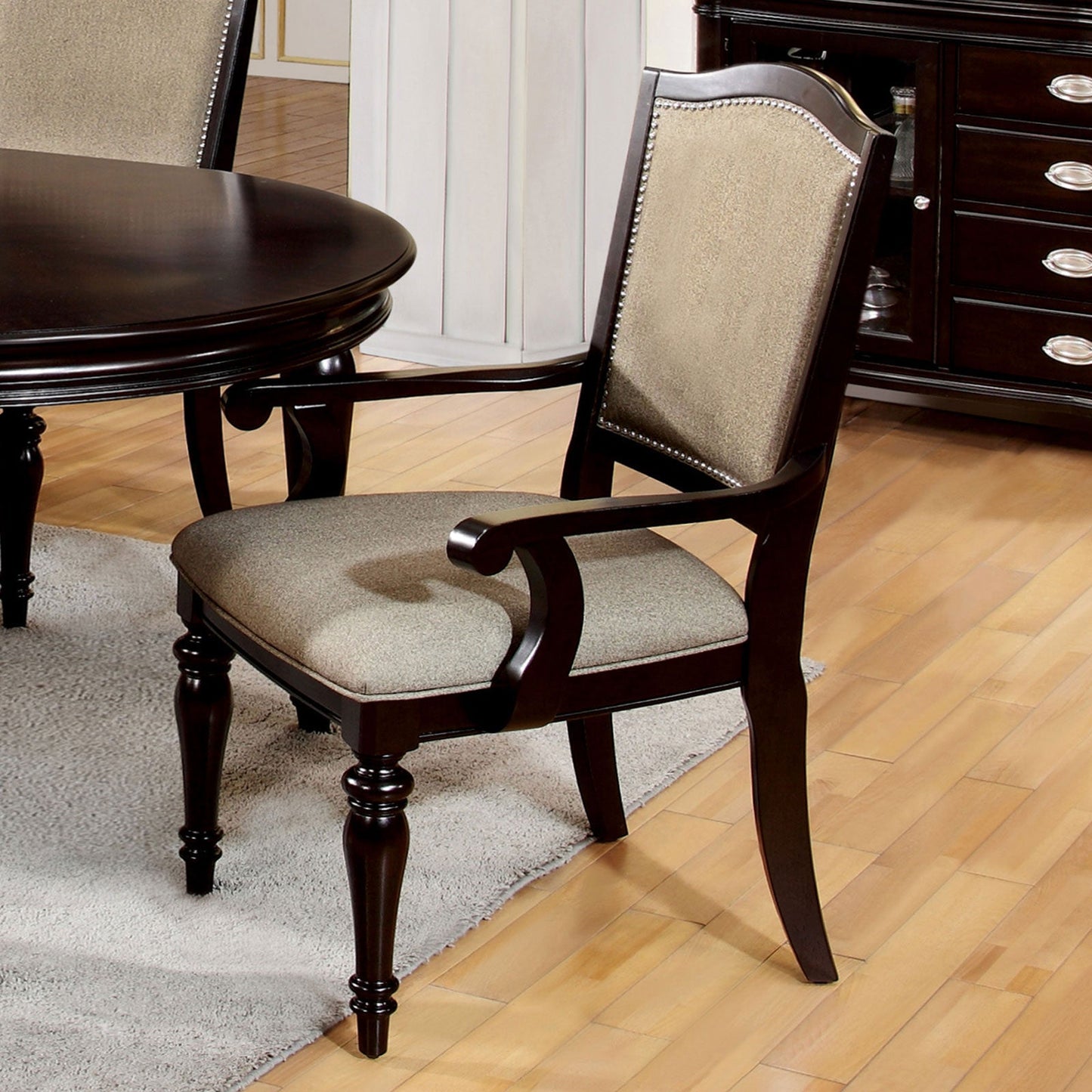 Harrington Dark Walnut/Tan Arm Chair (2/CTN) - ATL FURNITURE