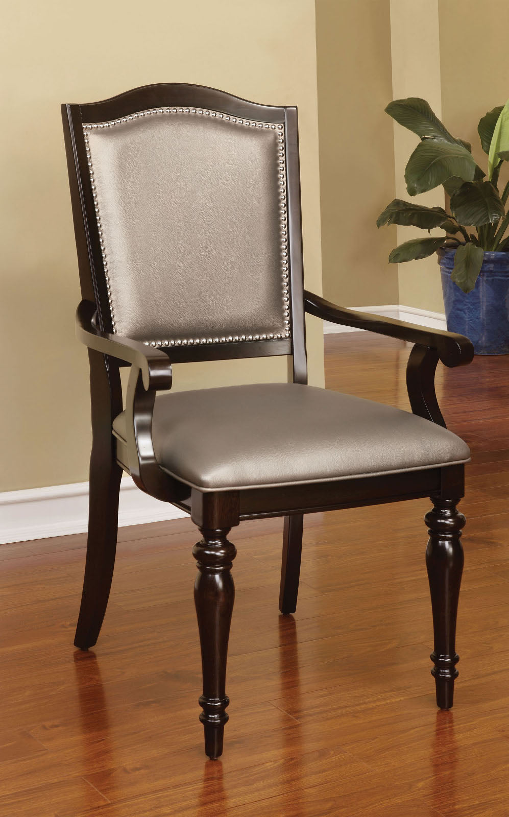 Harrington Dark Walnut/Pewter Arm Chair (2/CTN) - ATL FURNITURE