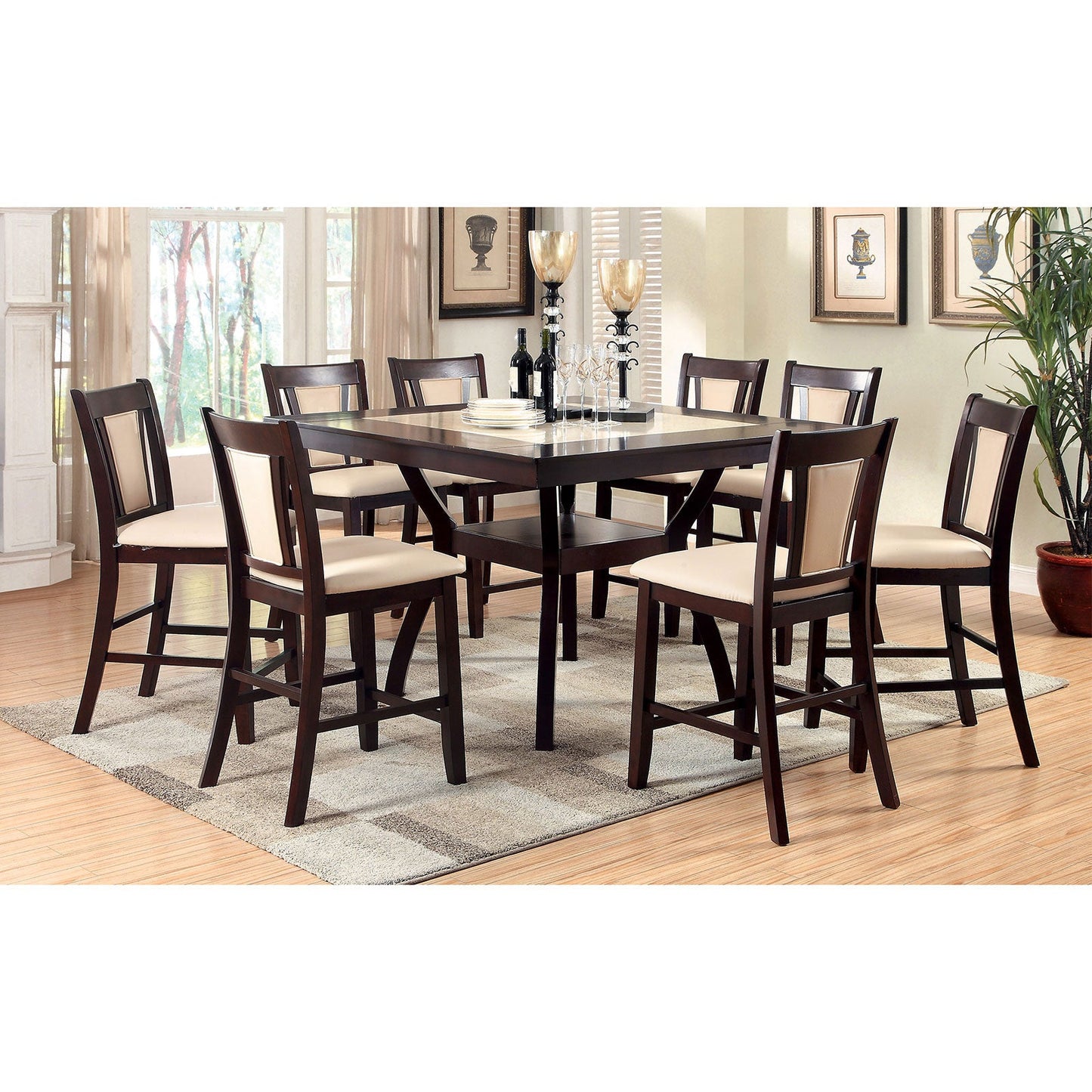 BRENT II Dark Cherry 9 Pc. Counter Ht. Dining Table Set - ATL FURNITURE