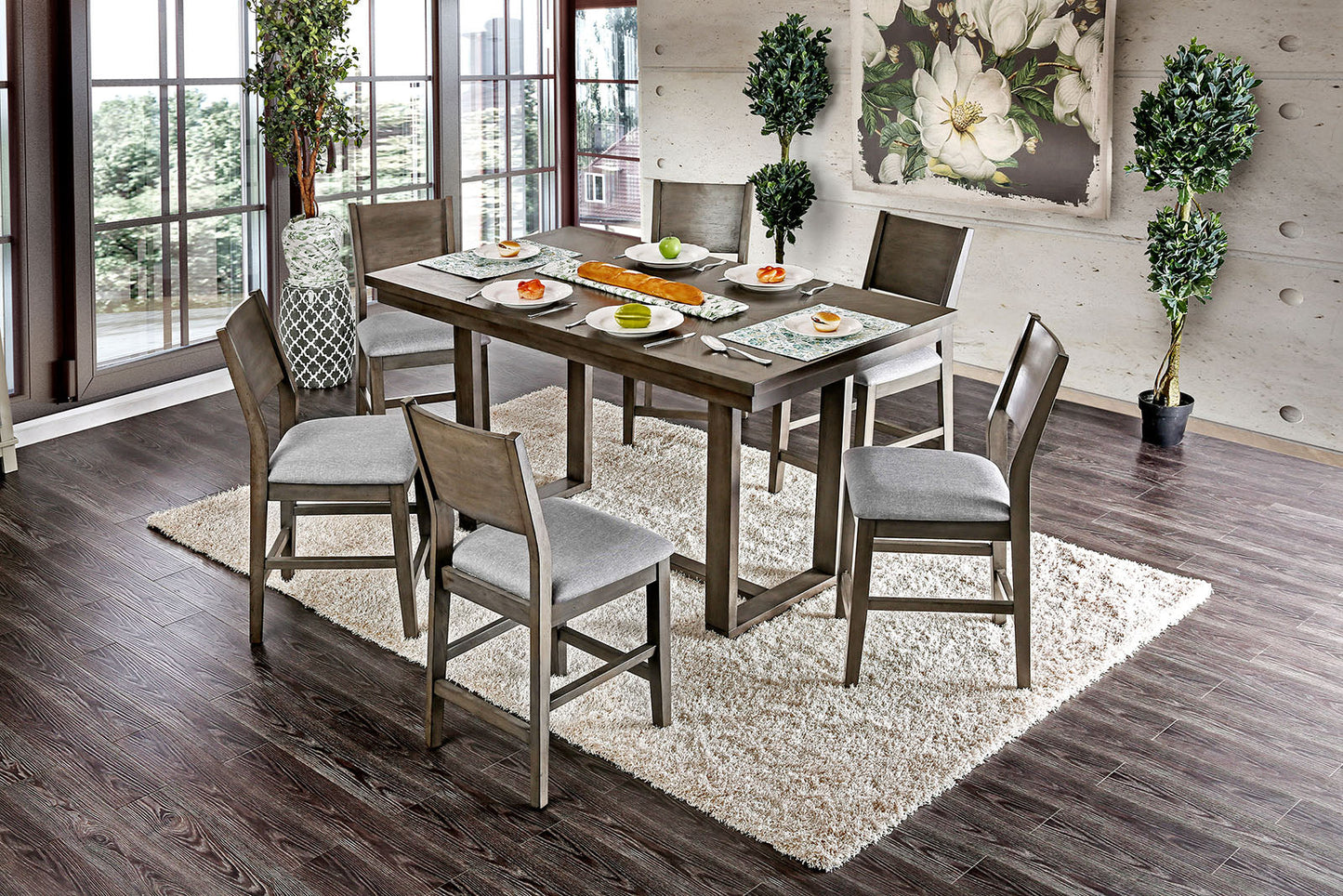 ANTON II Gray, Light Gray 7 Pc. Counter Ht. Table Set - ATL FURNITURE