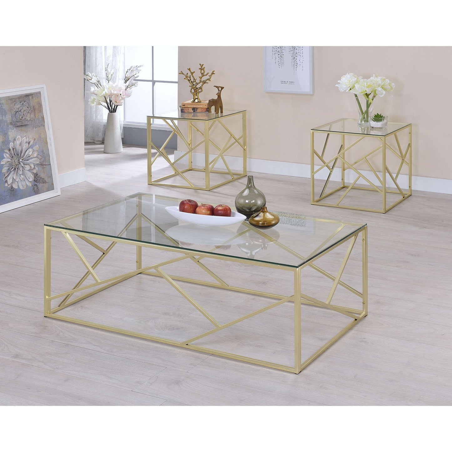 Pamplona Champagne 3 Pc. Table Set, Champagne - ATL FURNITURE