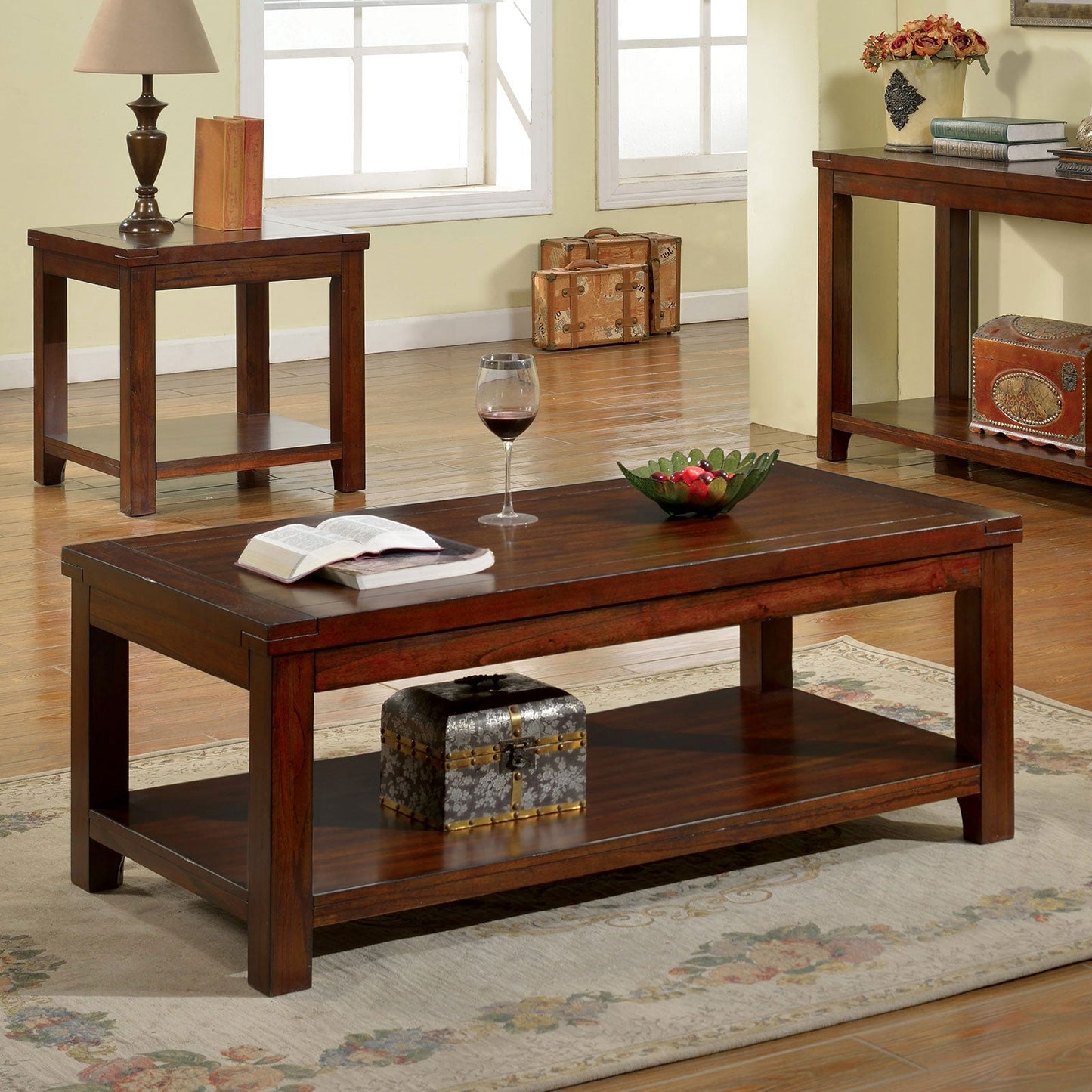 ESTELL Dark Cherry Coffee Table, Cherry - ATL FURNITURE
