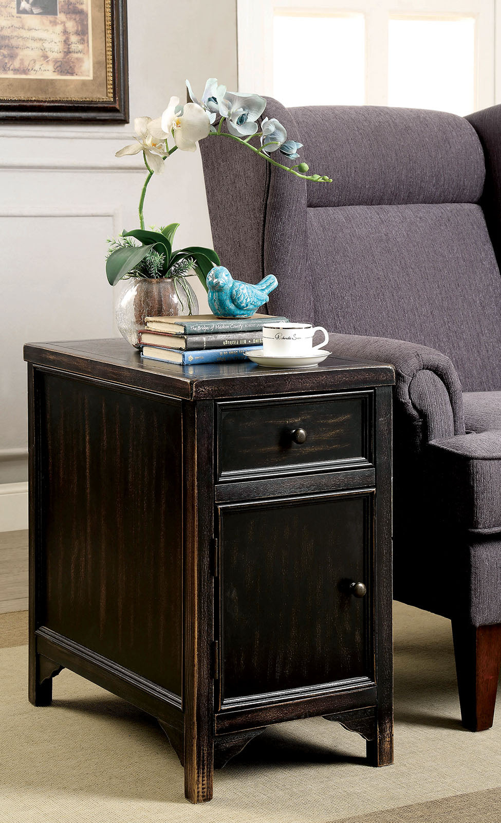 MEADOW Antique Black Side Table - ATL FURNITURE