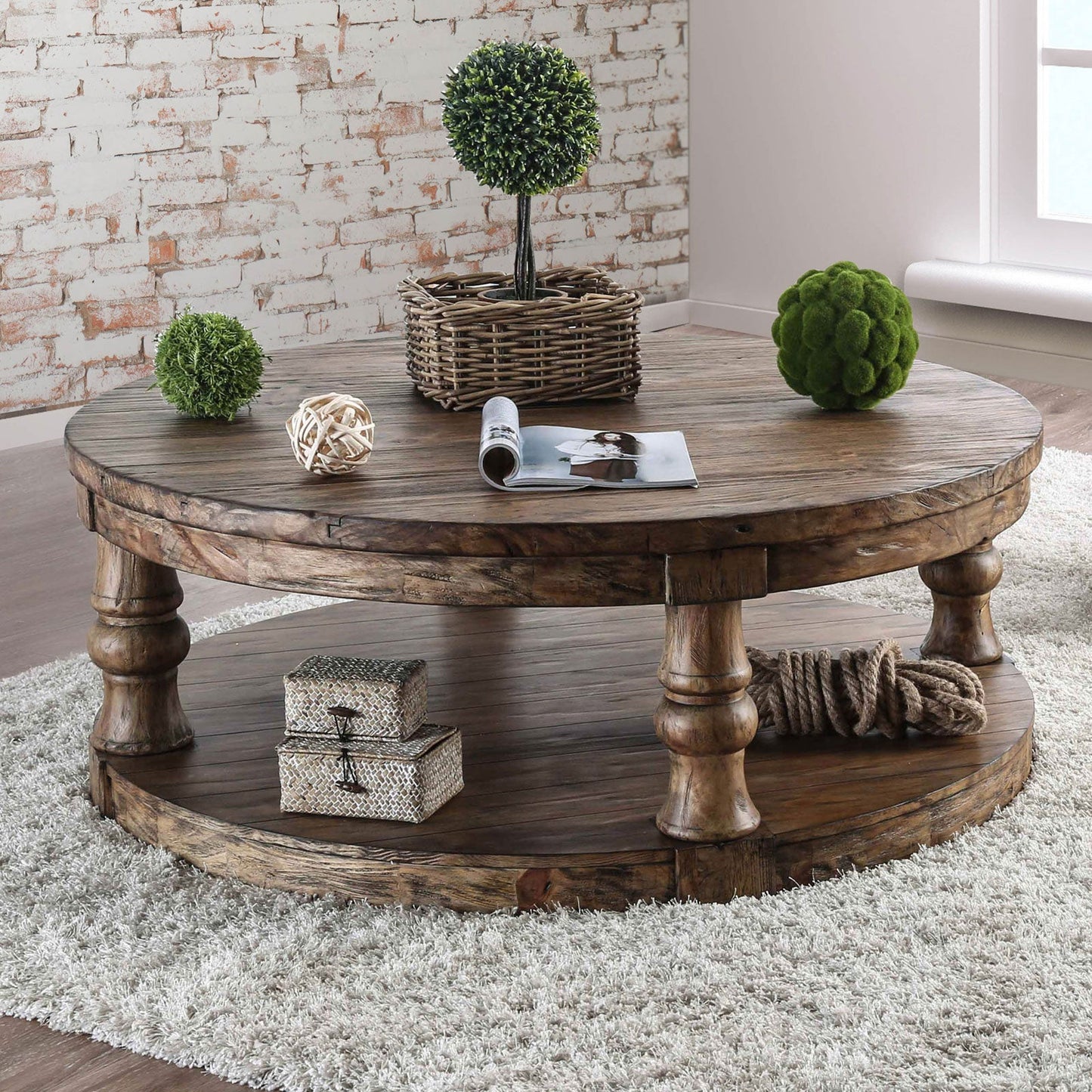 Mika Antique Oak Coffee Table - ATL FURNITURE
