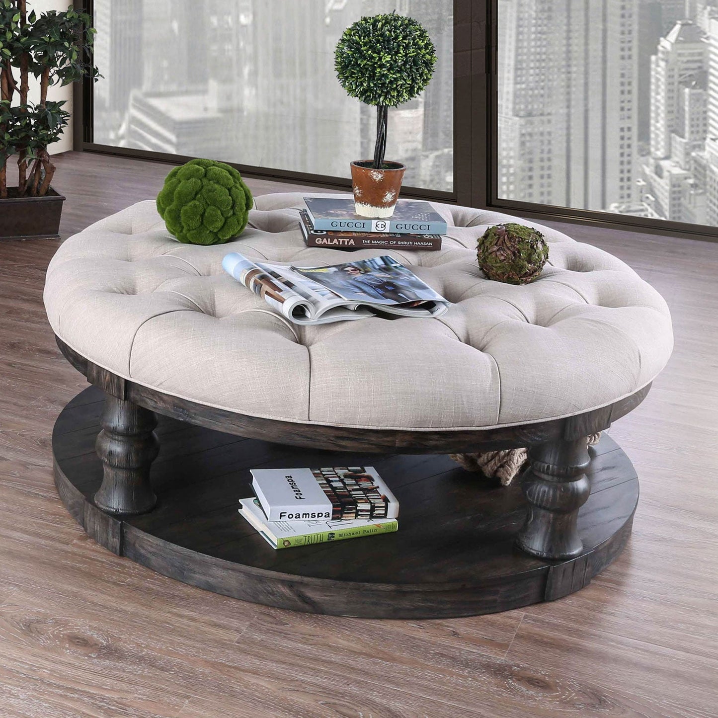 Mika Antique Gray Coffee Table w/ Cushion Top - ATL FURNITURE