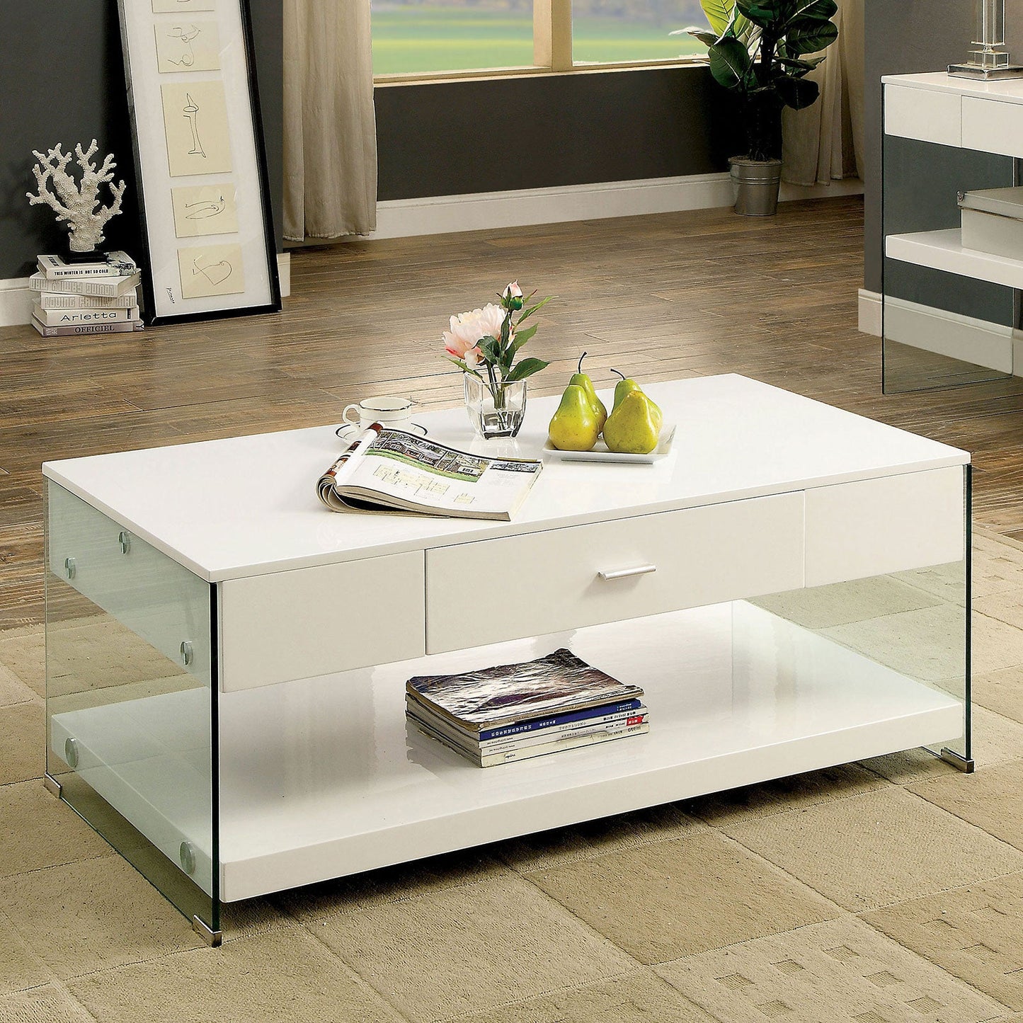 Raya White Coffee Table, White - ATL FURNITURE