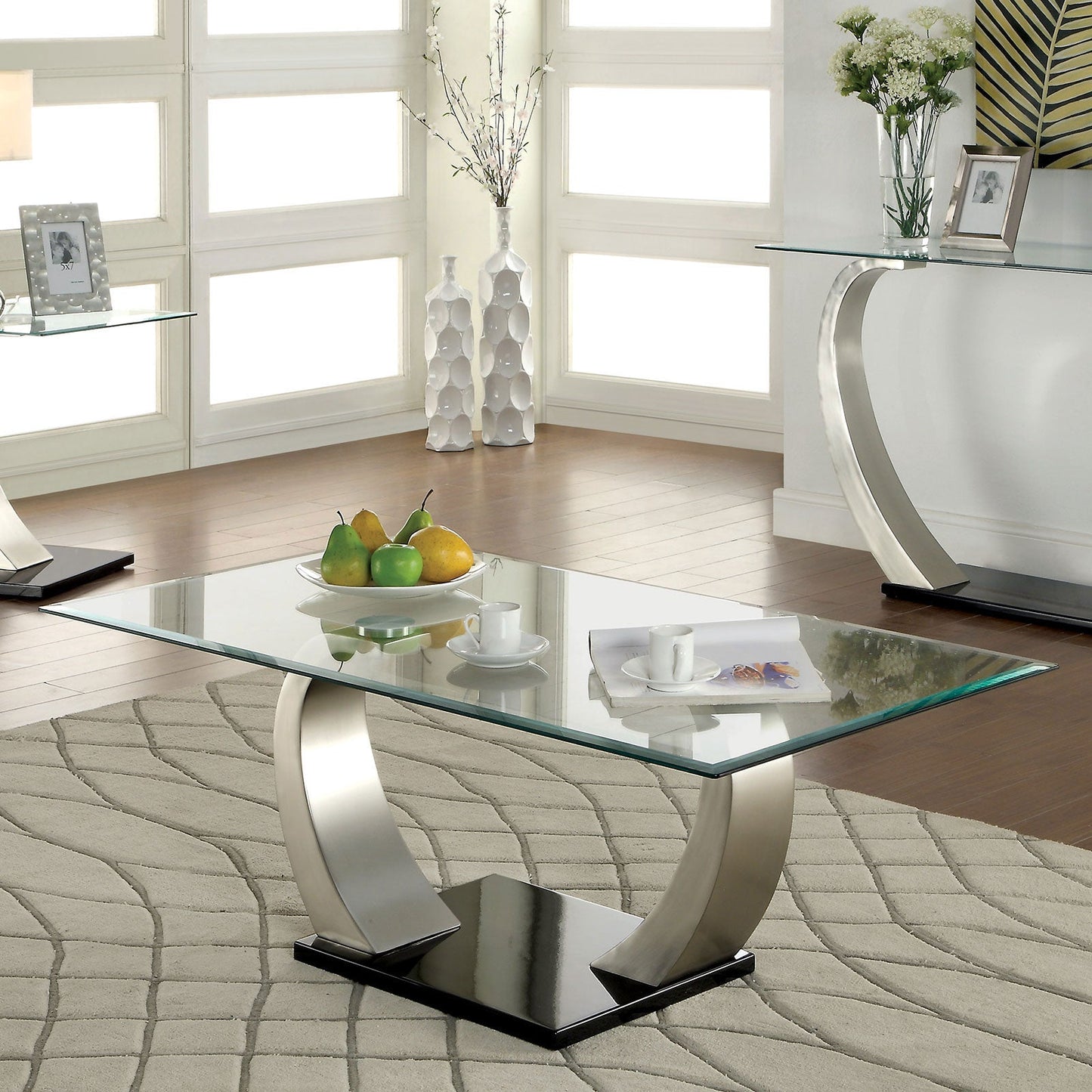 ROXO Satin Plated/Black Coffee Table - ATL FURNITURE