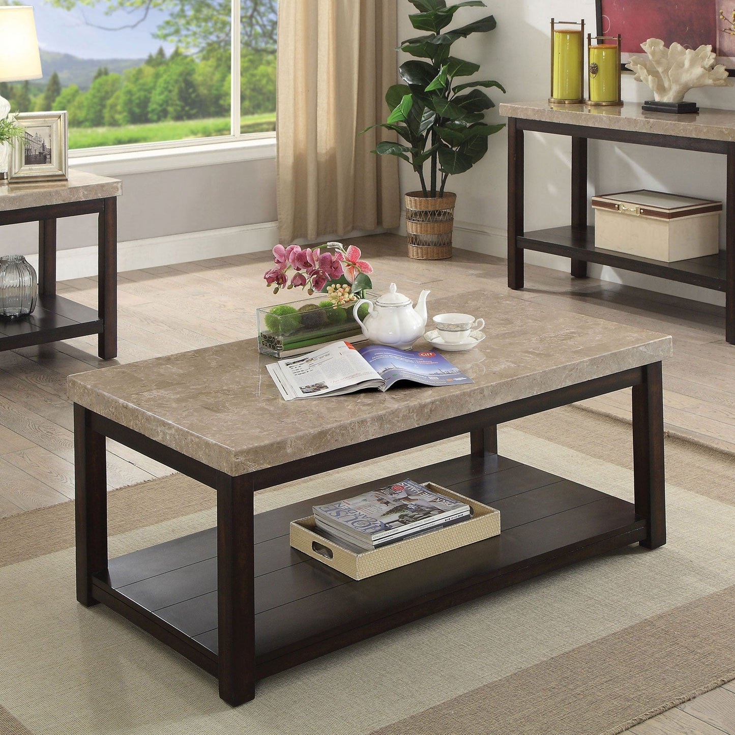 Calgary Dark Walnut/Ivory Coffee Table - ATL FURNITURE