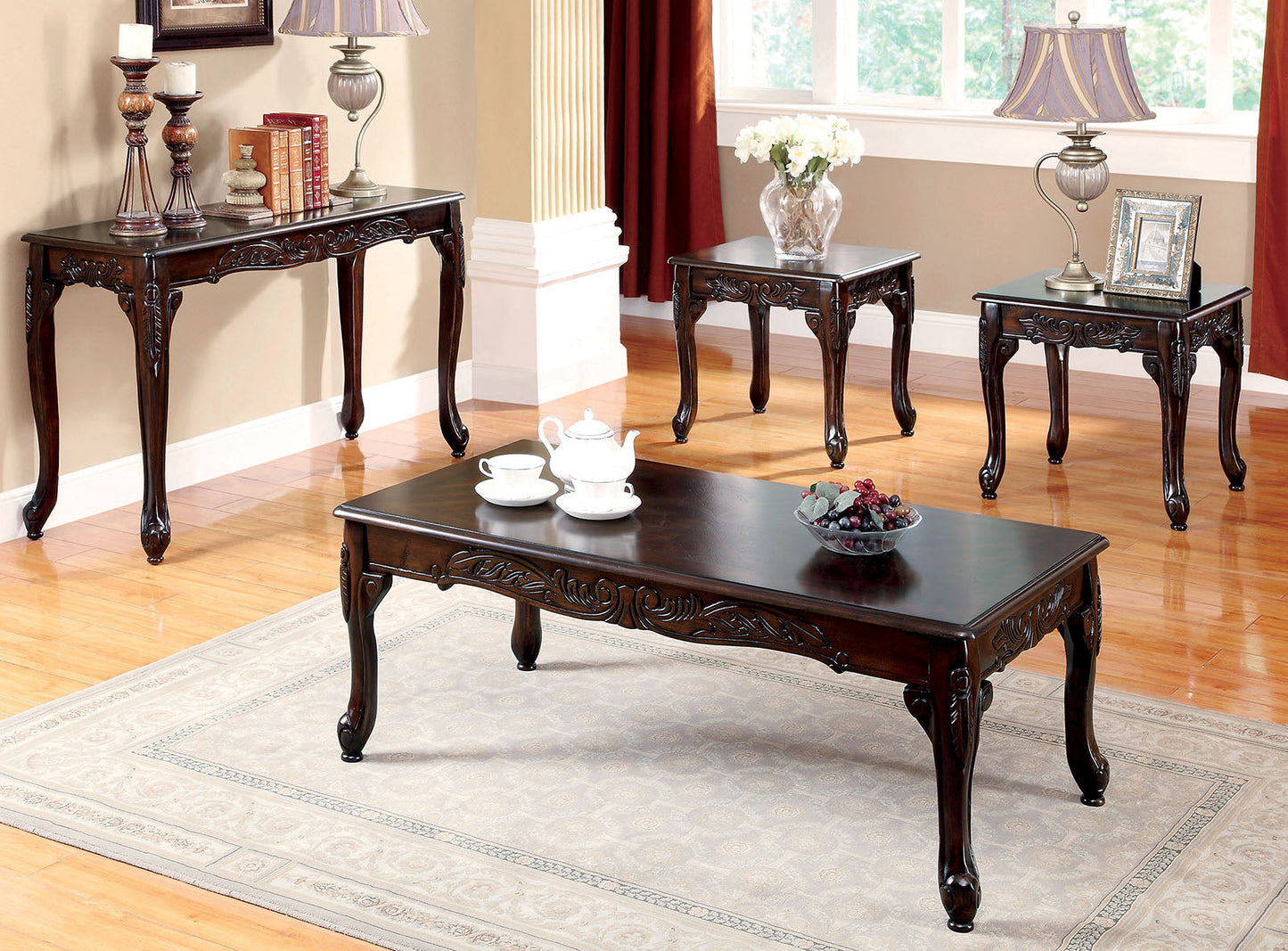 Cheshire Dark Cherry 3 Pc. Coffee Table Set - ATL FURNITURE