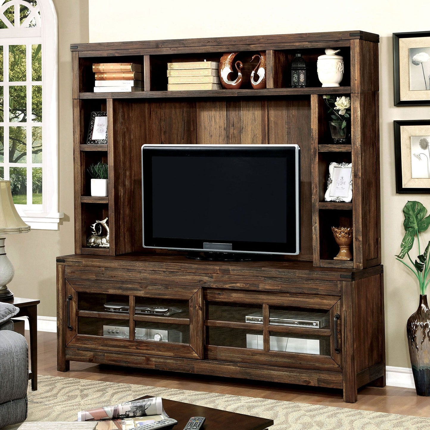 Hopkins Dark Walnut 72" TV Console + Hutch - ATL FURNITURE
