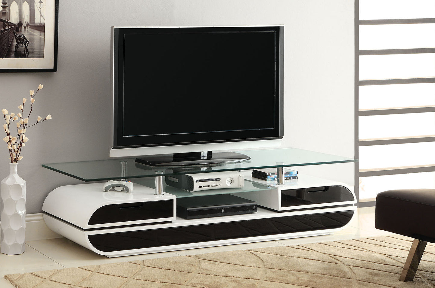Evos Black/White 63" TV Console - ATL FURNITURE