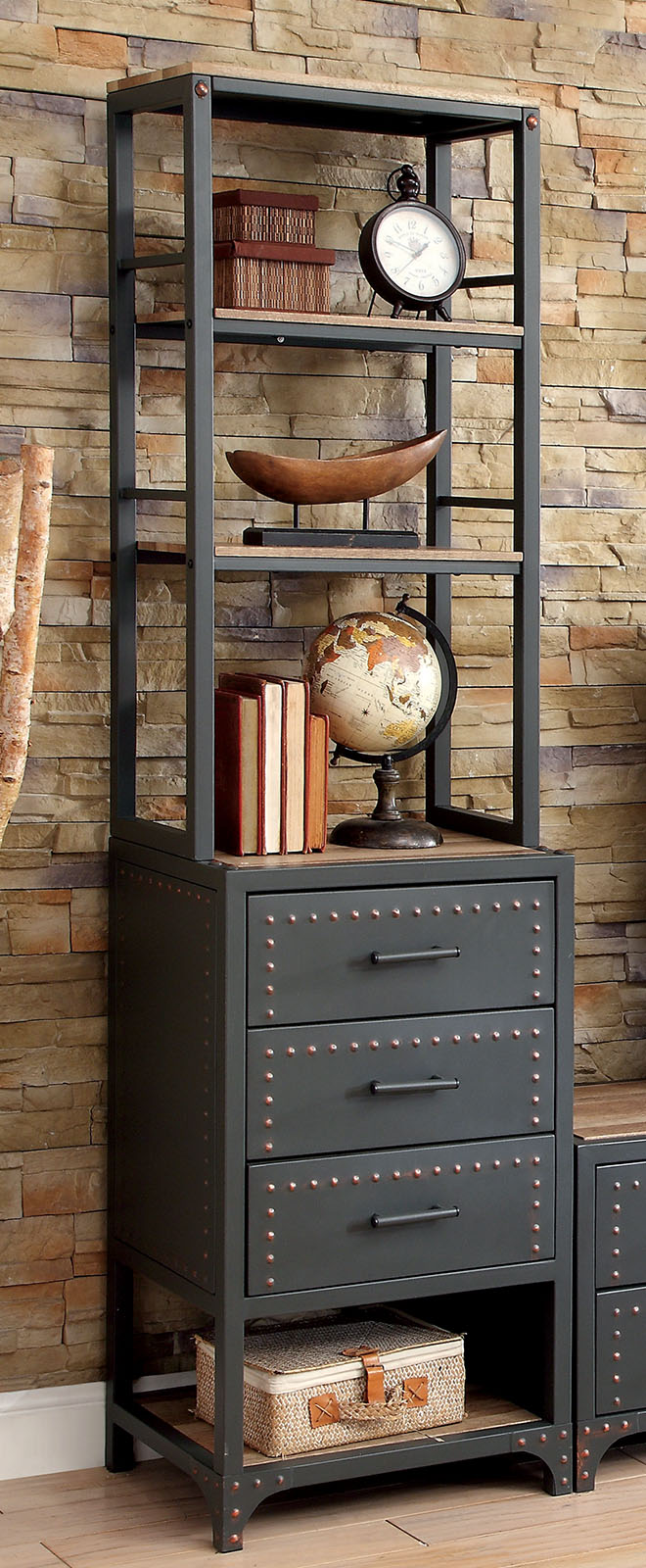 Galway Sand Black/Natural Tone Pier Cabinet - ATL FURNITURE