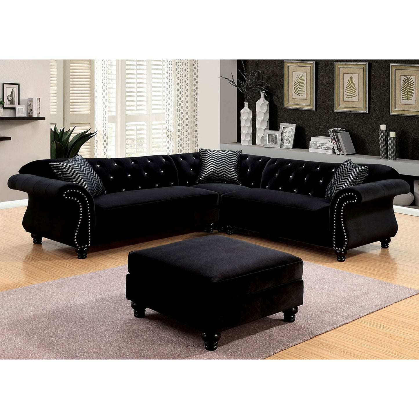 JOLANDA II Black Sectional, Black - ATL FURNITURE