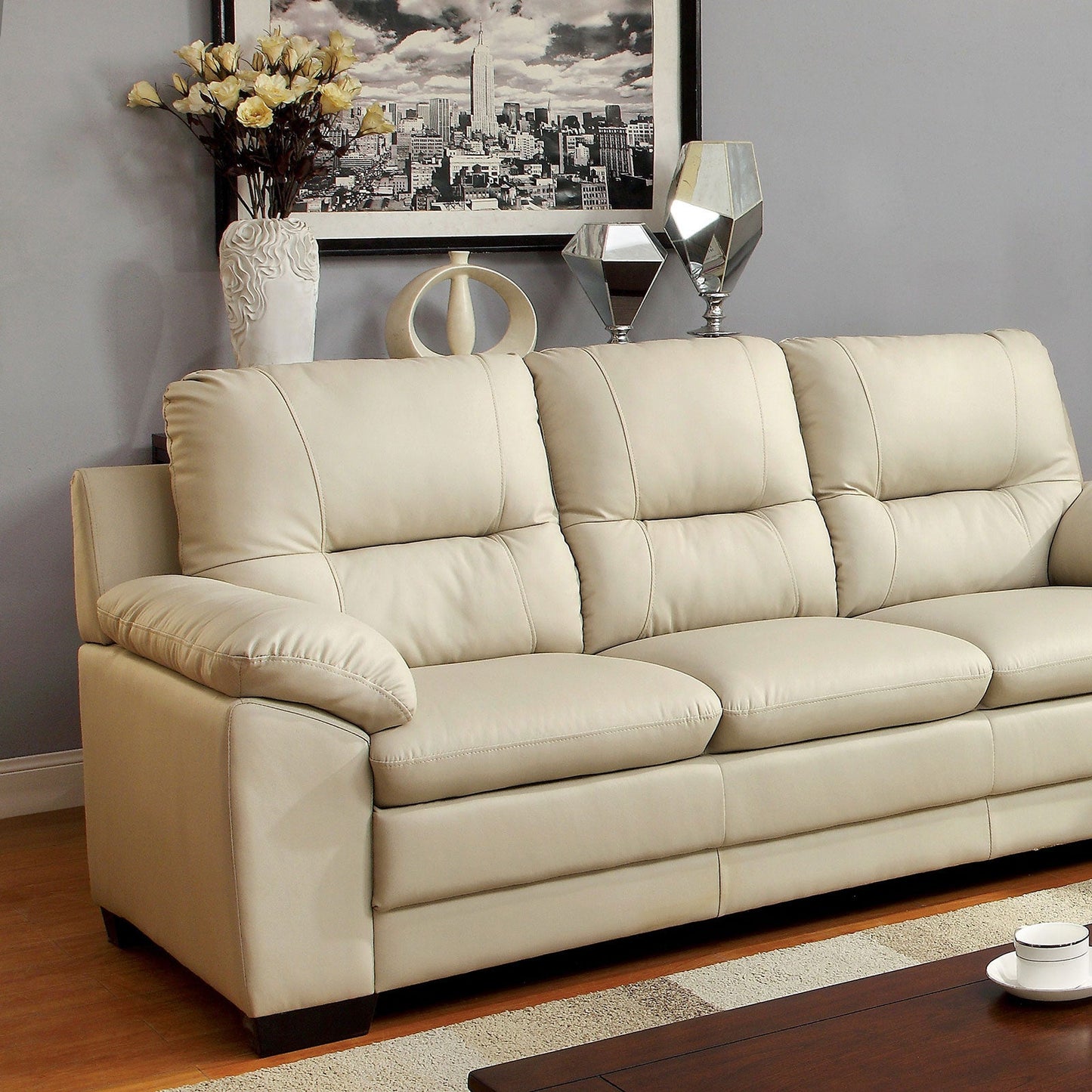 PARMA Warm Gray Sofa, Ivory Pu - ATL FURNITURE