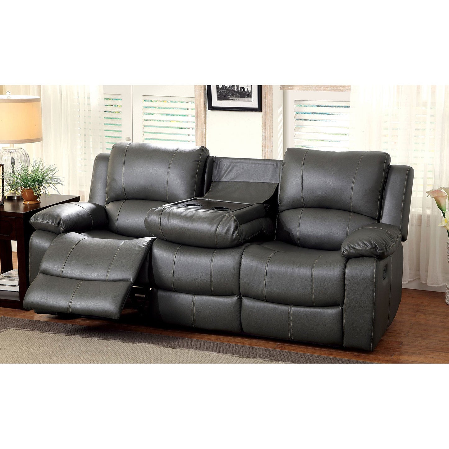 SARLES Gray Motion Sofa w/ Drop-Down Table - ATL FURNITURE