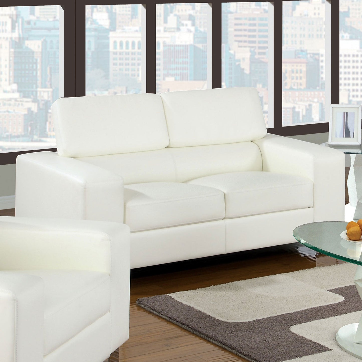 Makri White Love Seat, White - ATL FURNITURE