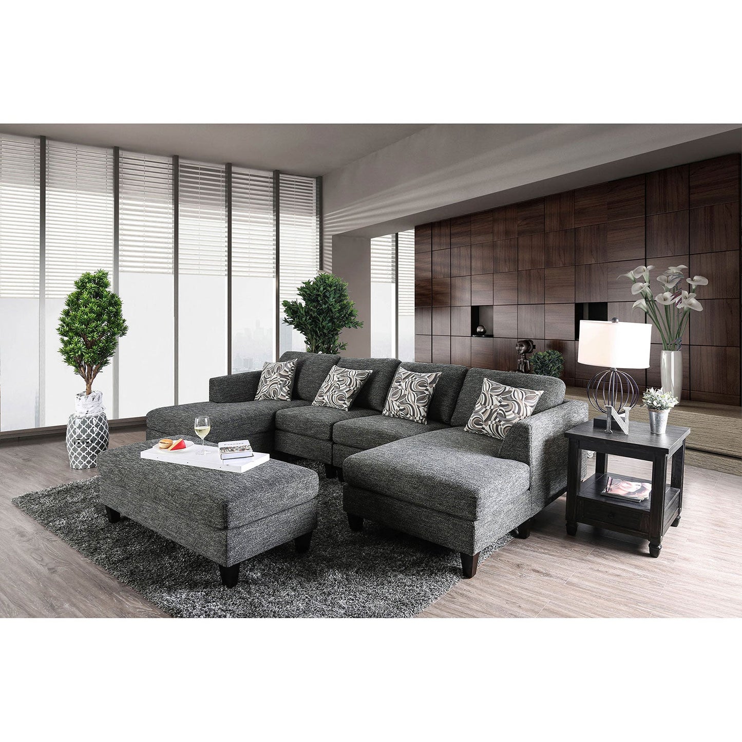Lowry Gray Sectional w/ Ottoman - ATL FURNITURE