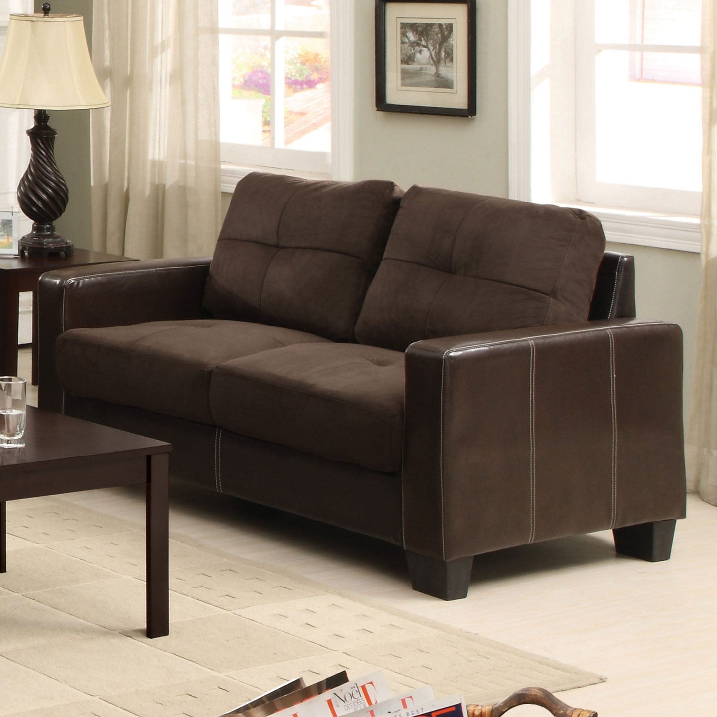 Laverne Chocolate/Espresso Love Seat, Chocolate - ATL FURNITURE