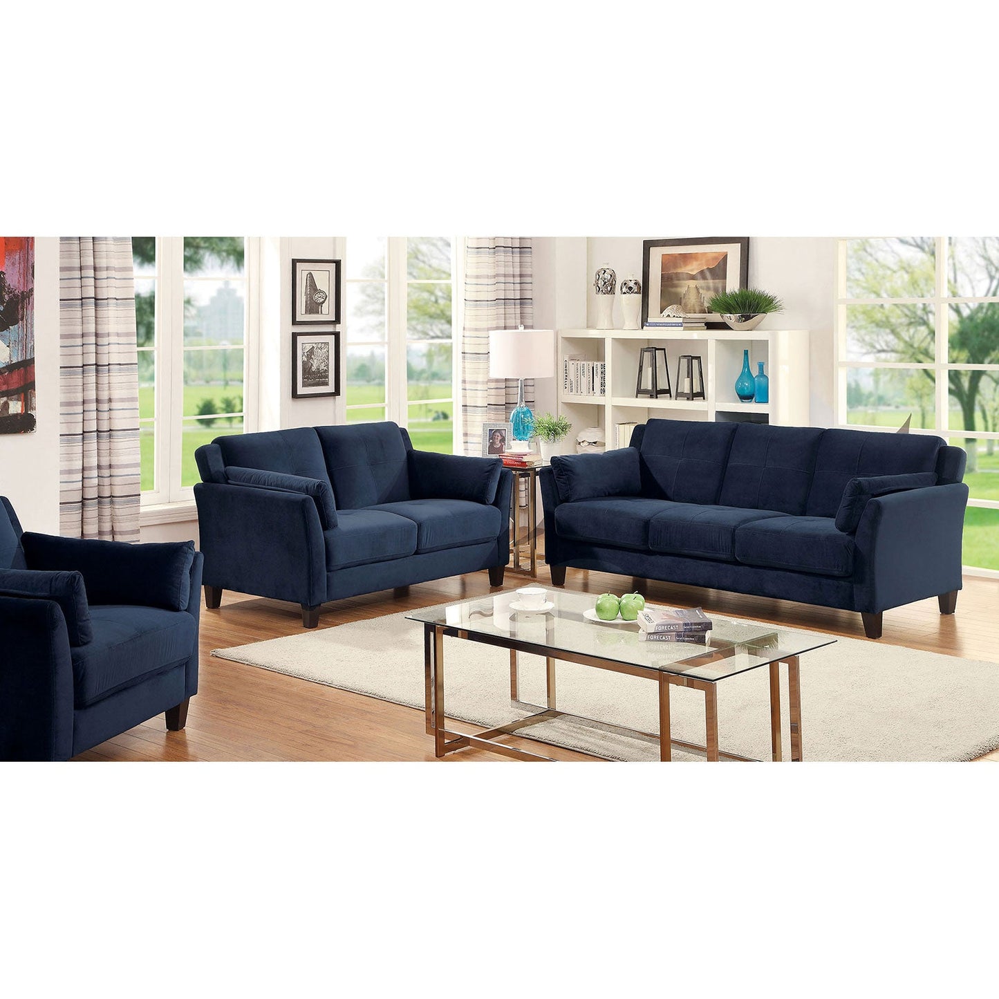 YSABEL Navy Sofa + Love Seat, Navy - ATL FURNITURE