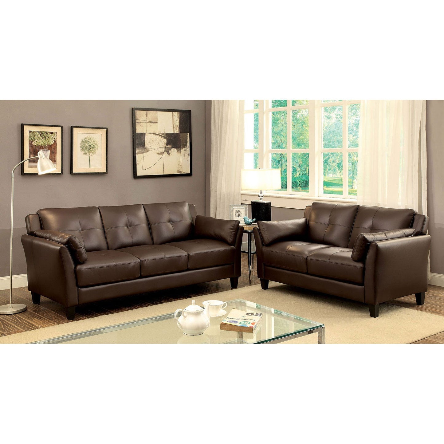 YSABEL Brown Sofa + Love Seat, Brown - ATL FURNITURE