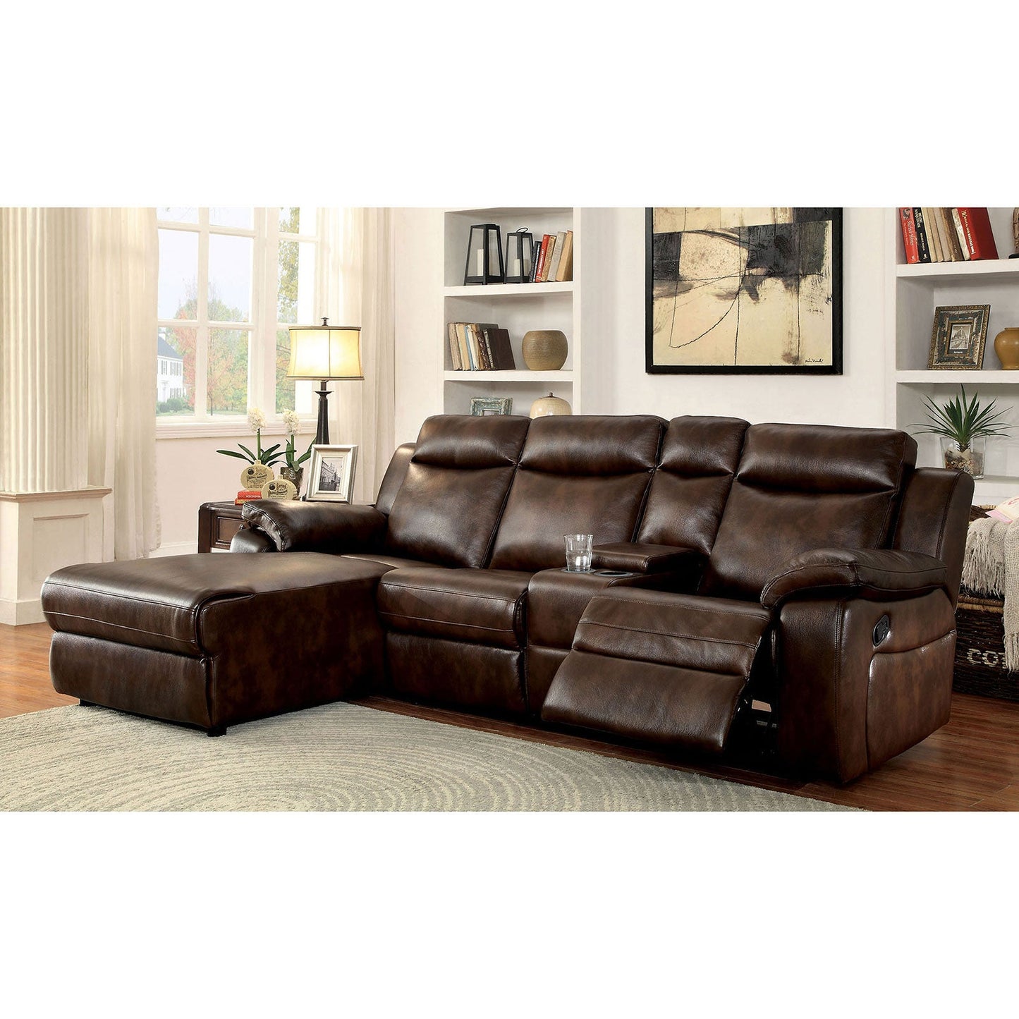 Hardy Brown Sectional w/ Console, Brown - ATL FURNITURE
