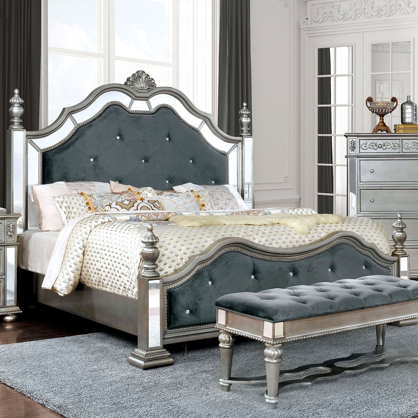 Azha Silver/Gray Queen Bed - ATL FURNITURE