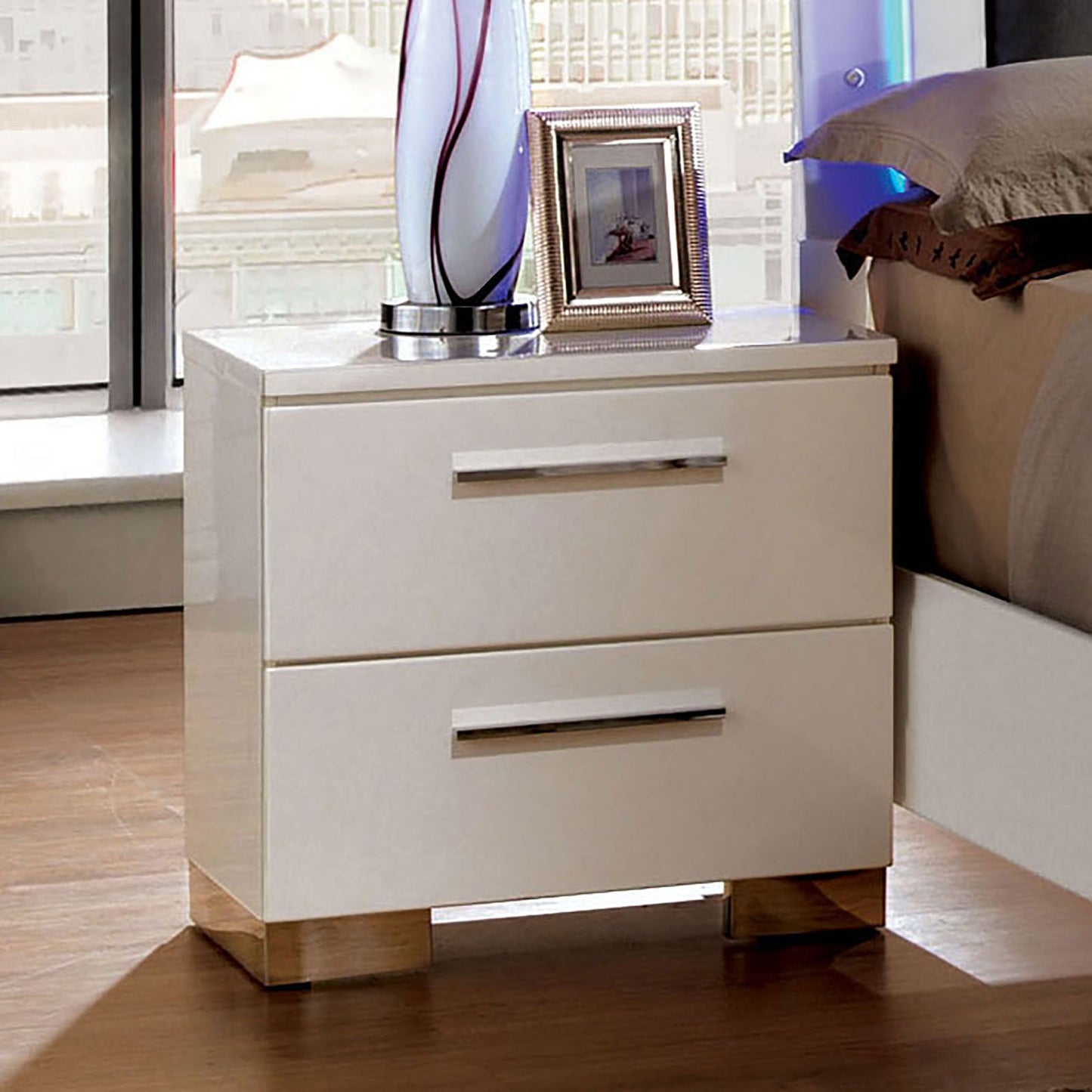 CLEMENTINE Glossy White Night Stand - ATL FURNITURE