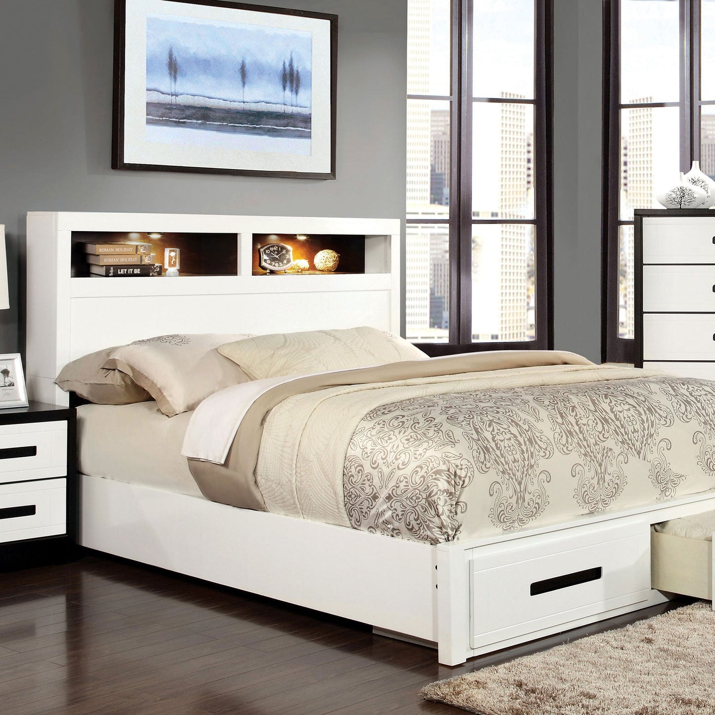 RUTGER White/Black Queen Bed - ATL FURNITURE