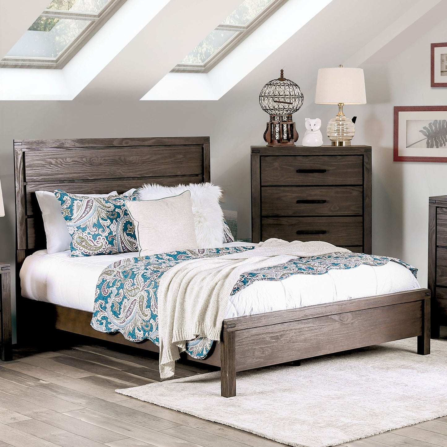 Rexburg Wire-Brushed Rustic Brown E.King Bed - ATL FURNITURE