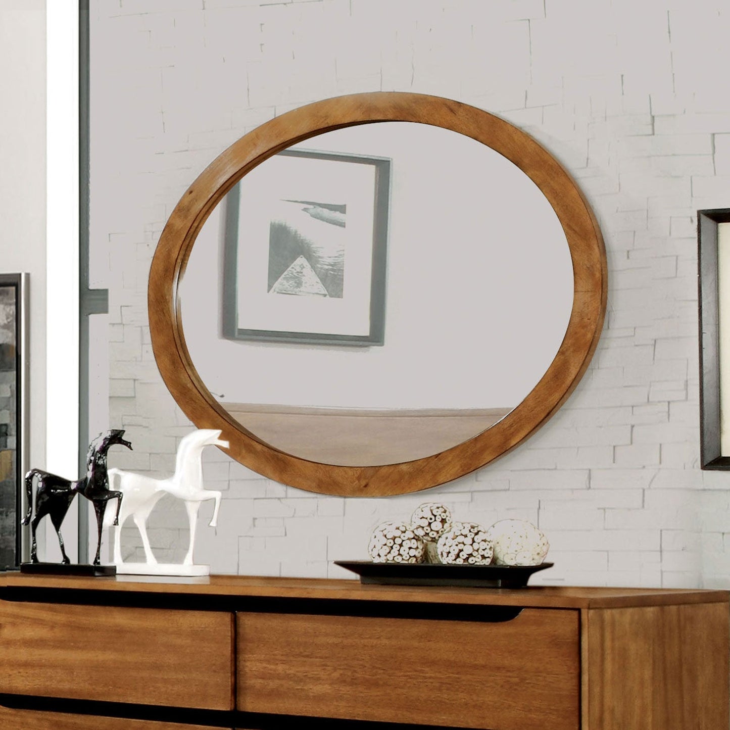 Lennart Oak Oval Mirror - ATL FURNITURE