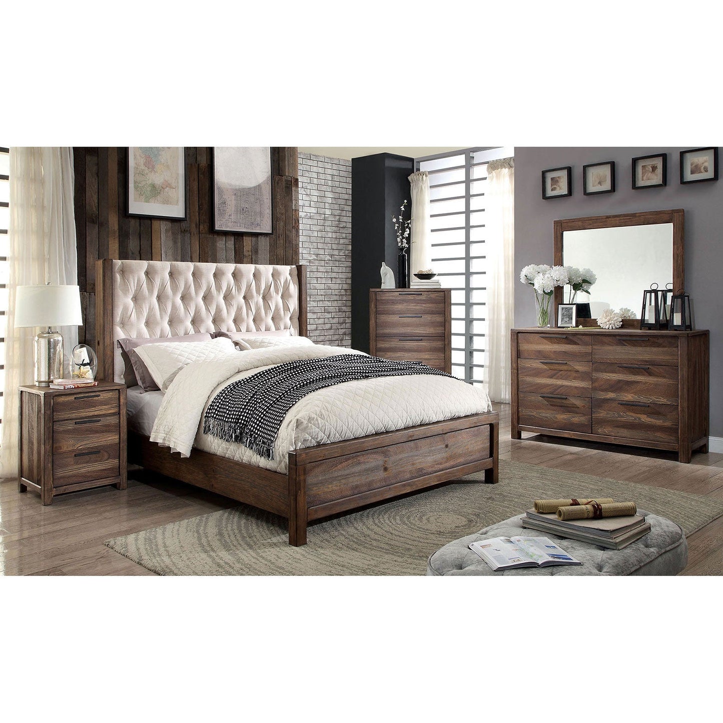 Hutchinson Rustic Natural Tone/Beige E.King Bed - ATL FURNITURE