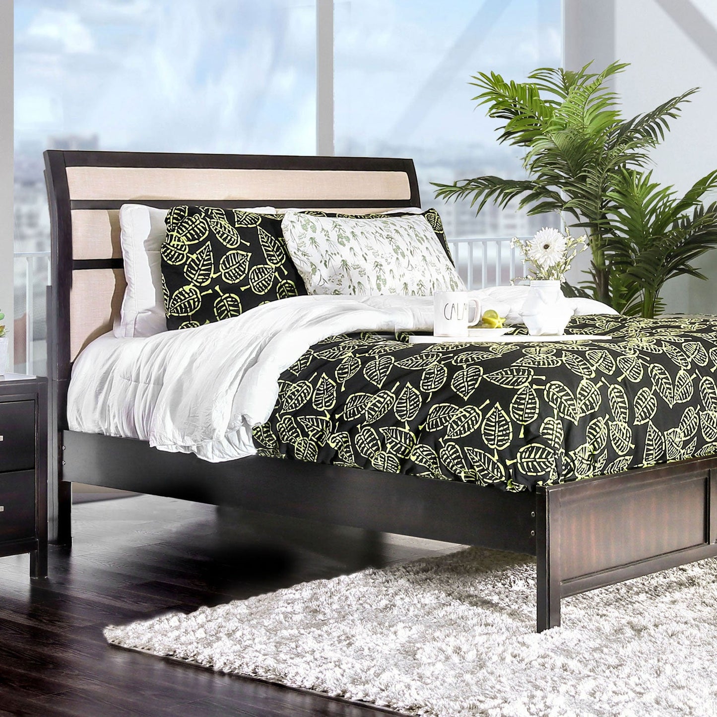 Berenice Espresso/Beige Queen Bed - ATL FURNITURE