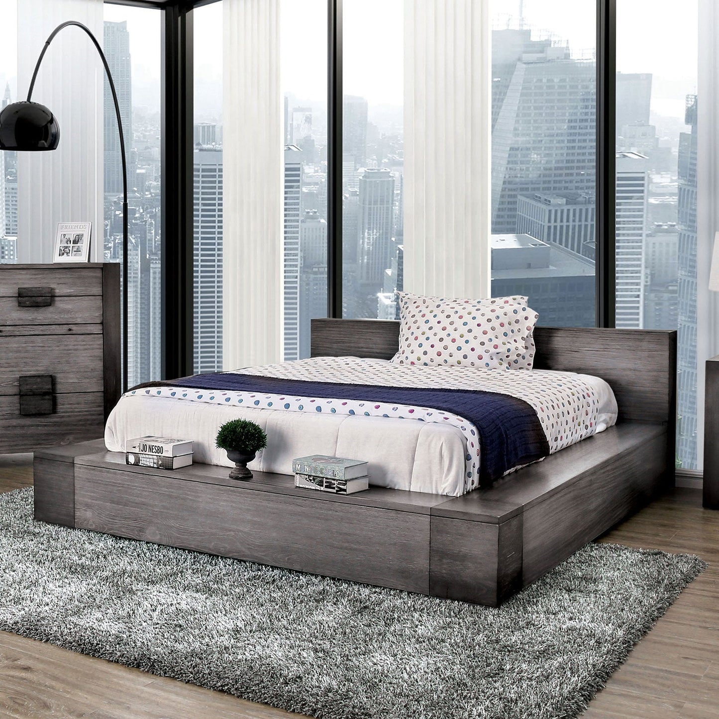 Janeiro Gray E.King Bed - ATL FURNITURE