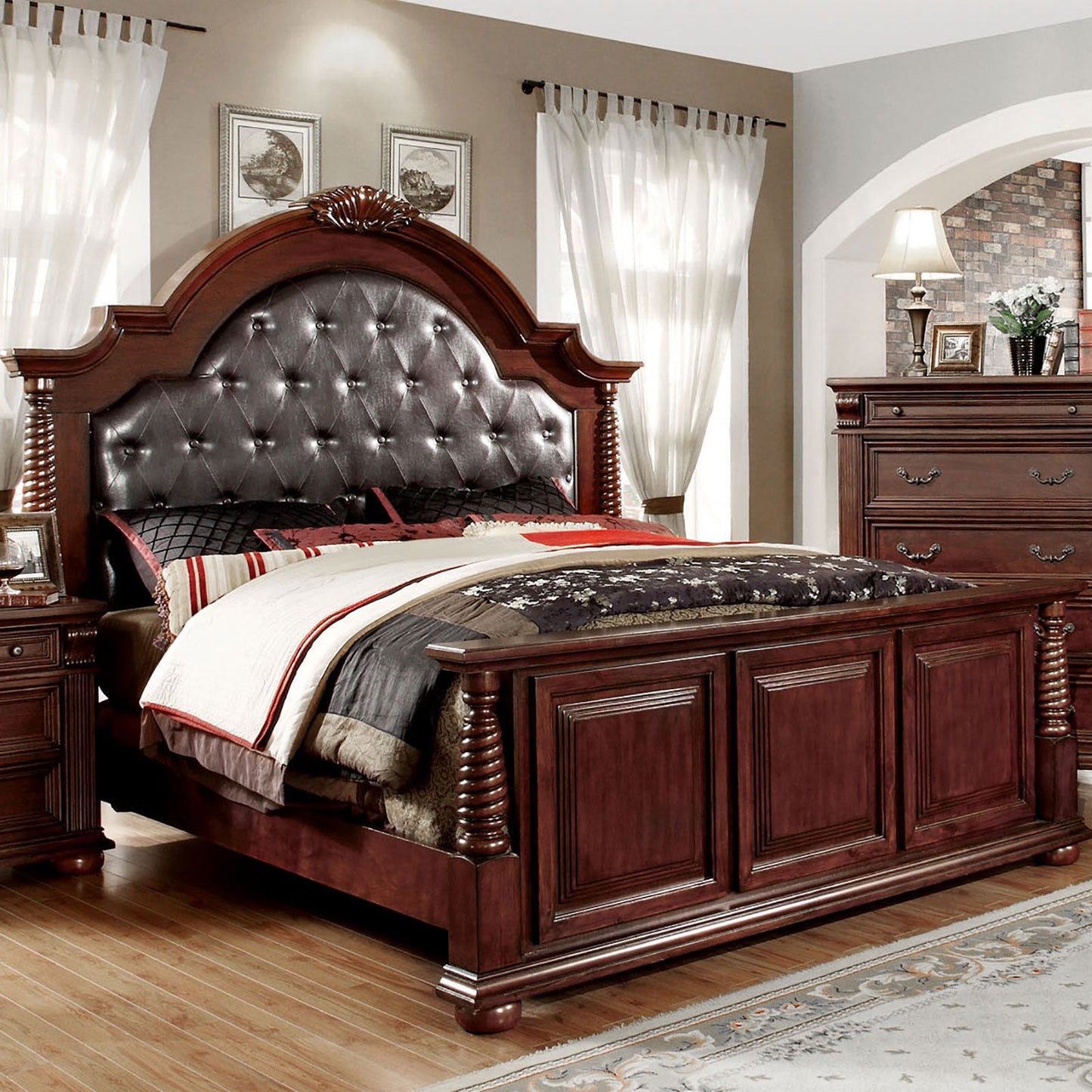 Esperia Brown Cherry Queen Bed - ATL FURNITURE