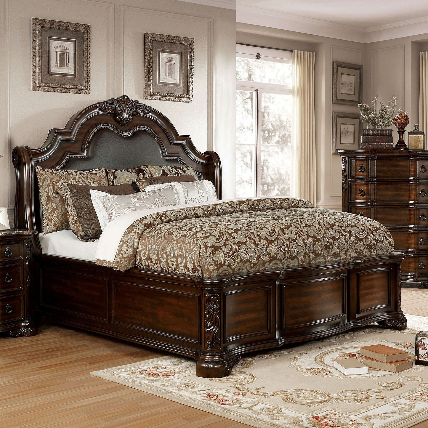 Niketas Brown Cherry/Espresso E.King Bed - ATL FURNITURE