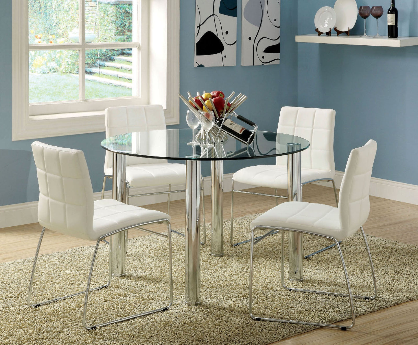 Kona I White 5 Pc. Round Dining Table Set - ATL FURNITURE