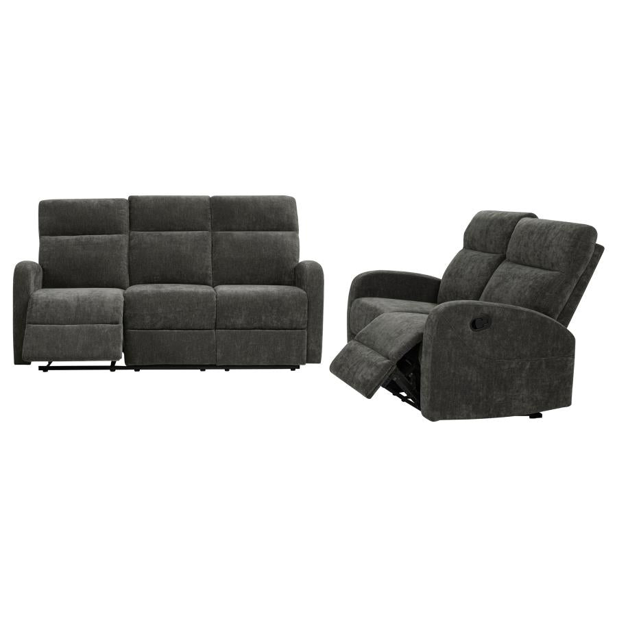 HAMILTON 2-PIECE CHENILLE MANUAL RECLINING SOFA SET CHARCOAL GREY