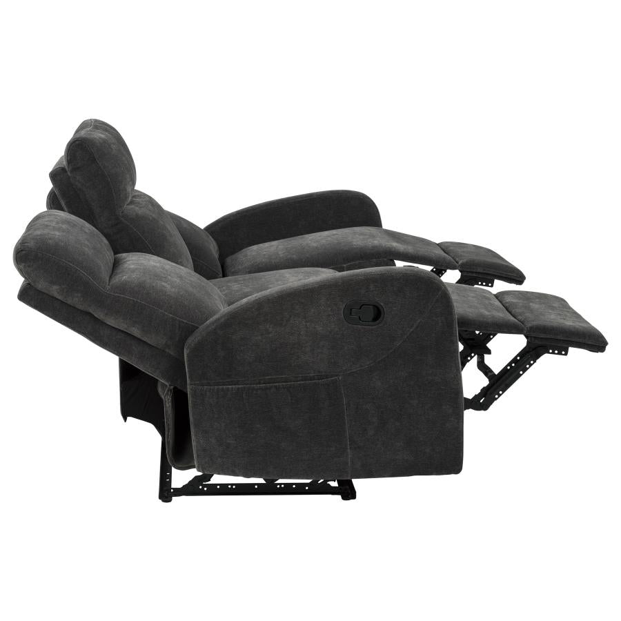 HAMILTON 3-PIECE CHENILLE MANUAL RECLINING SOFA SET CHARCOAL GREY