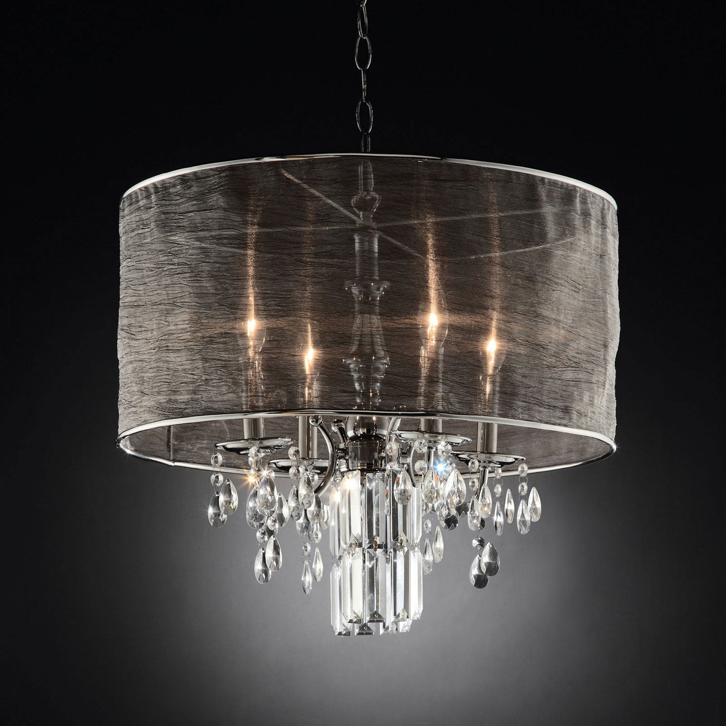 Gina Black/Silver Ceiling Lamp, Hanging Crystal - ATL FURNITURE