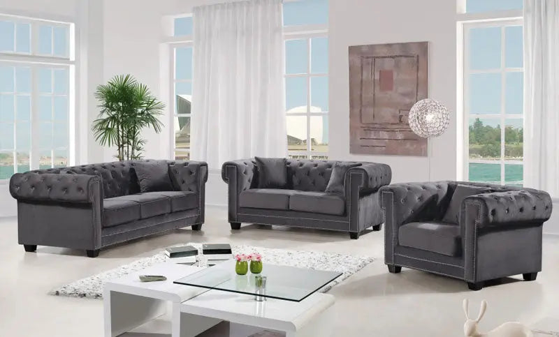 Bowery Velvet Chair In Grey - ATL FURNITURE