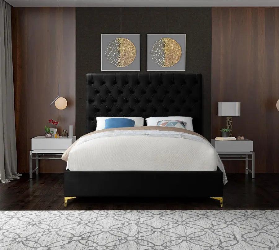 Cruz Velvet Queen Bed In Black - ATL FURNITURE